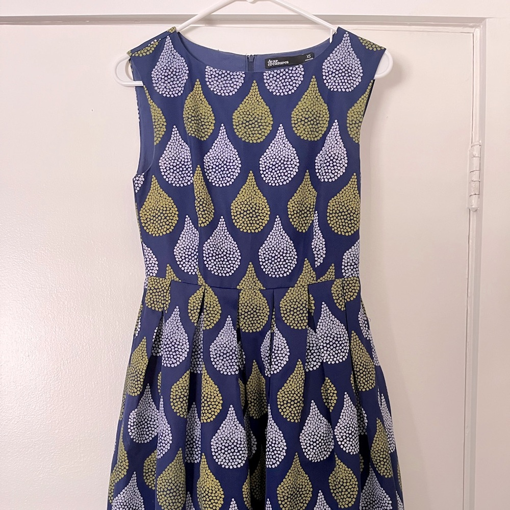 Dear Creatures Harper Teardrop Print Dress in Navy Zooey Deschanel New Girl XS